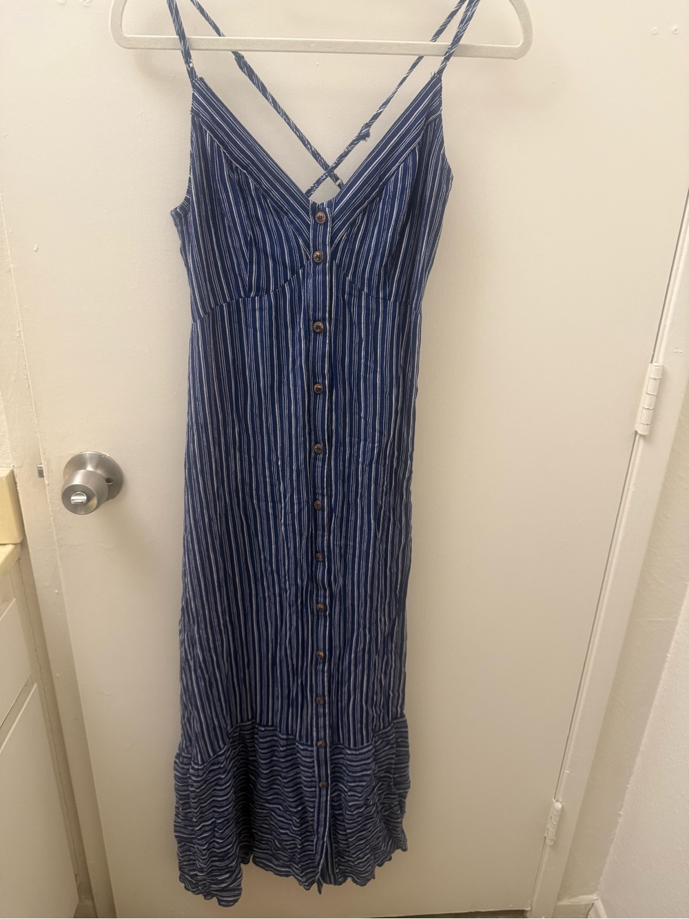 mahina Blue & White Striped Button-Front Maxi Sundress